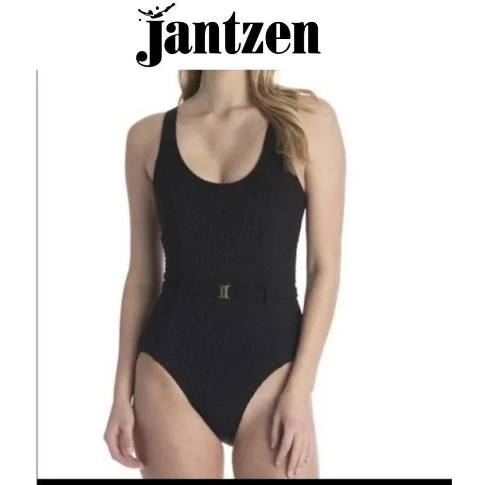 Jantzen size 6 Textured black belted swimsuit